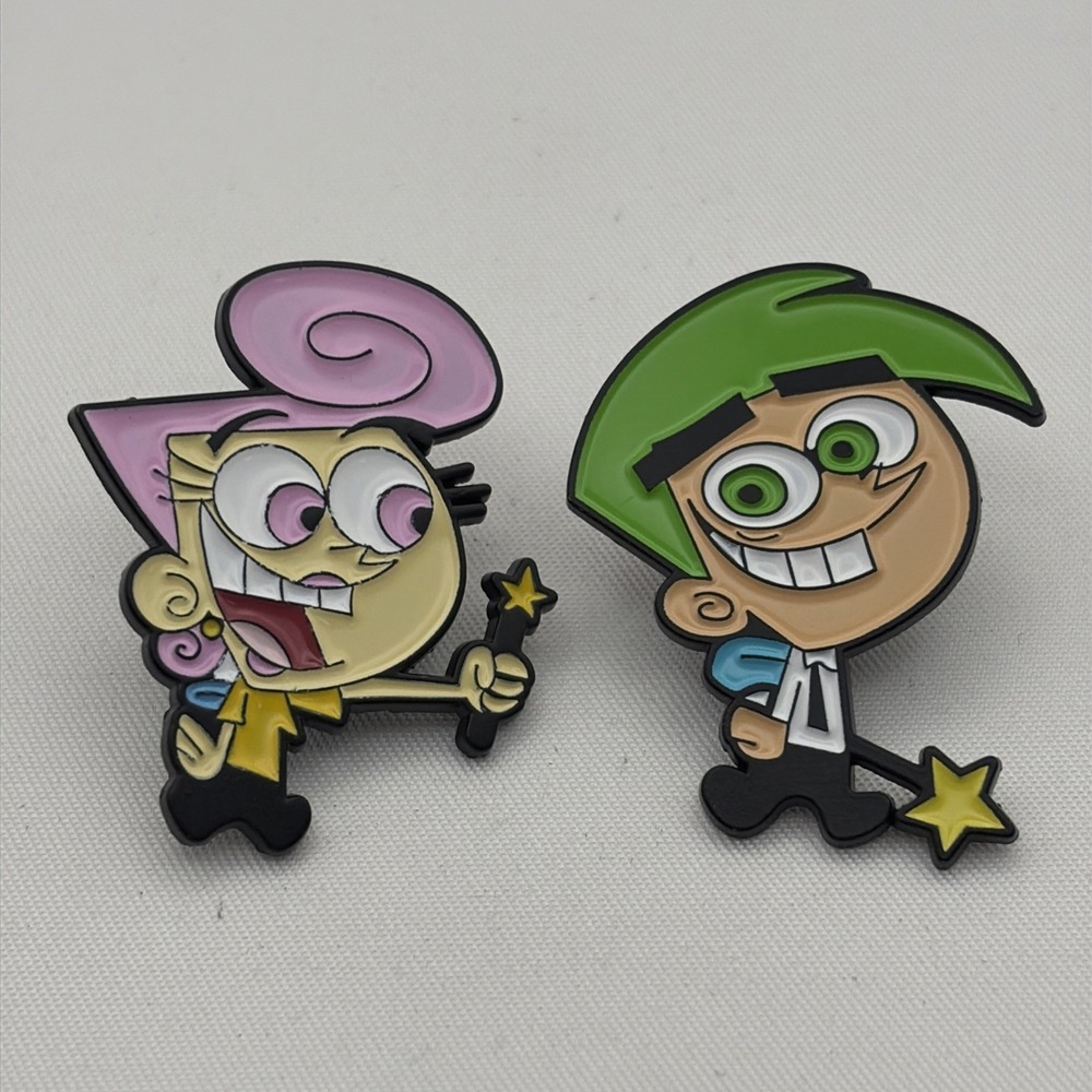 Set Of 2 Cosmo & Wanda Fairly OddParents Fairies Animation TV Show Lapel Hat Pin
